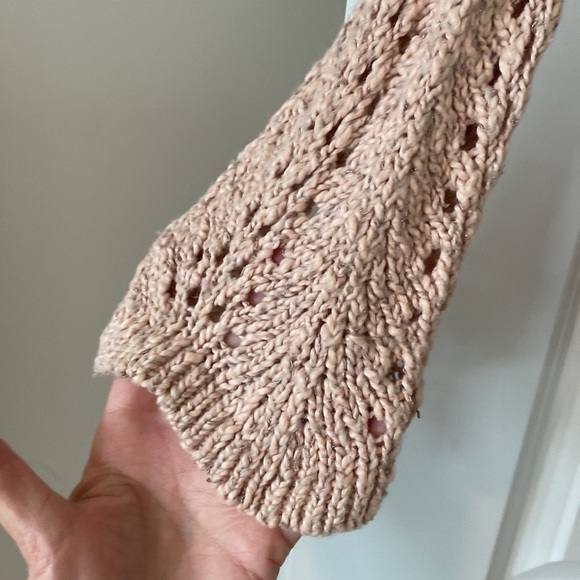 Anthro Little Yellow Bird Pink & Metallic Thread Open Weave Tunic Skater Sweater - Picture 7 of 11